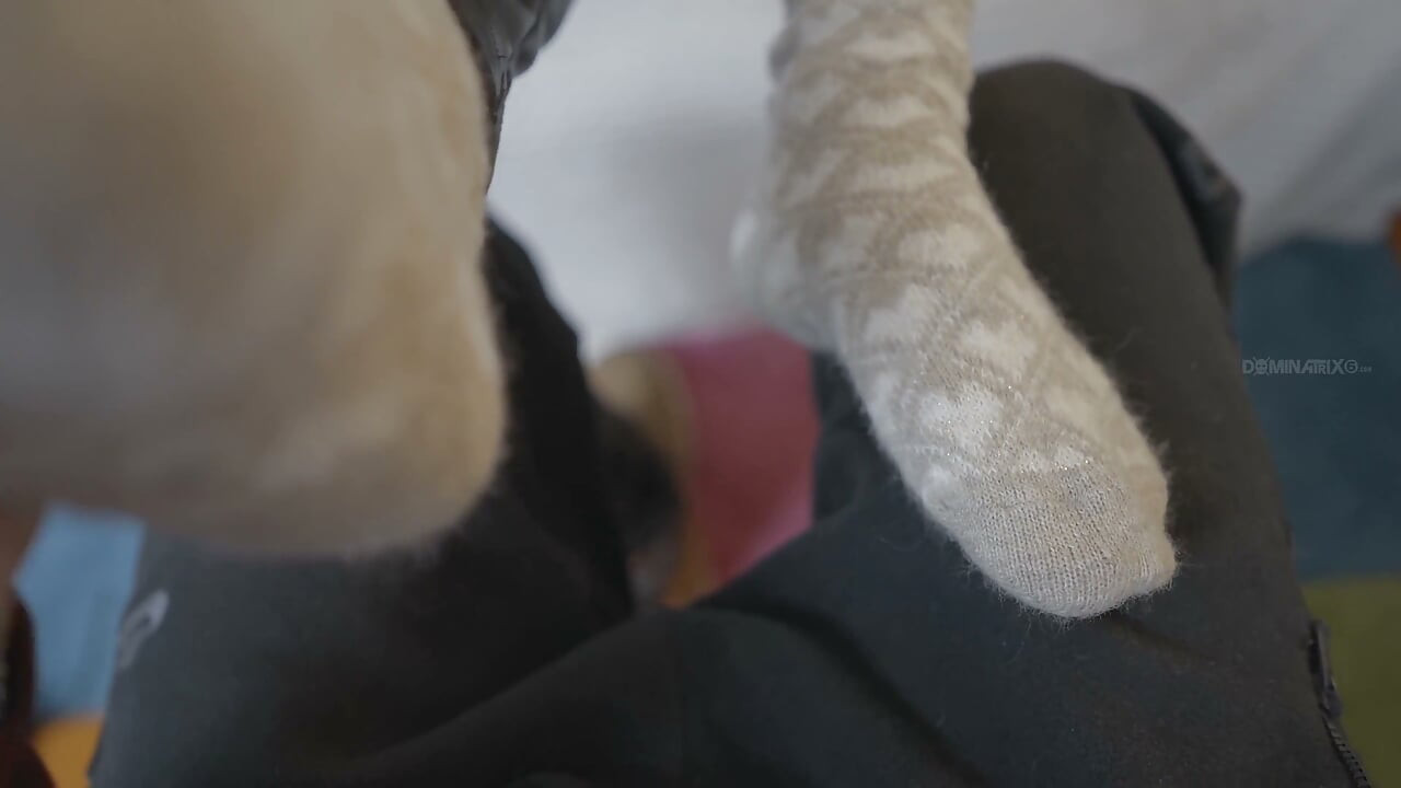 Blonde MILF Gives Sloppy Footjob to Titus in Fuzzy Socks