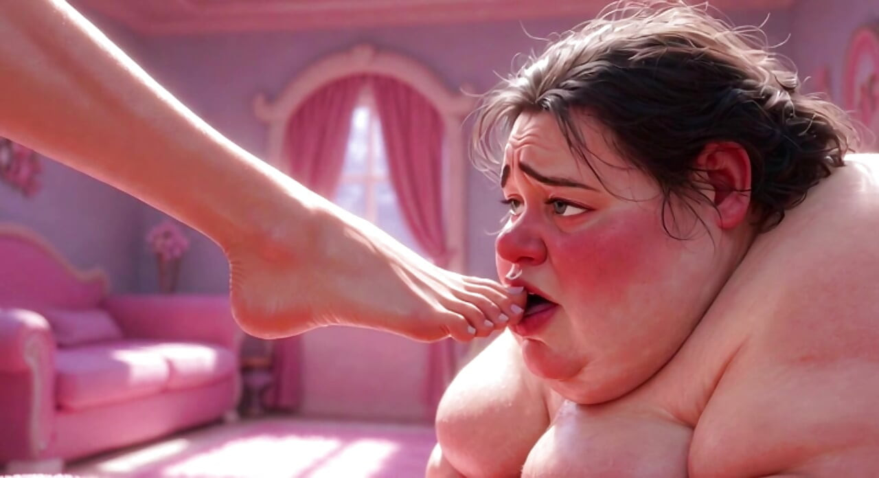Ugly Fat SSBBW Humiliated Licking Beautiful Woman's Feet