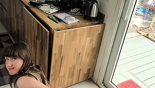 Horny Beautiful Cute Teenage Masturbation Shot from Above with Dildo and Blowjob