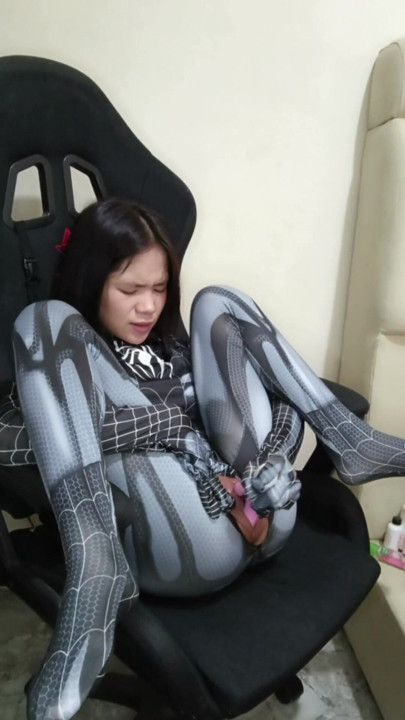 Black Spider Girl learned how to finger using a dildo | Clip 1