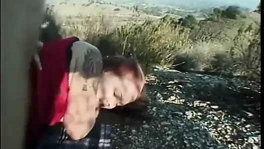 Slutty brunette deep throats cock and eats cum