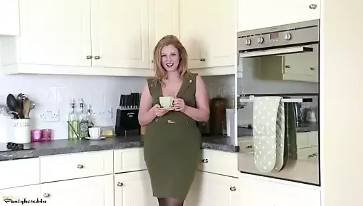 In the kitchen in tights