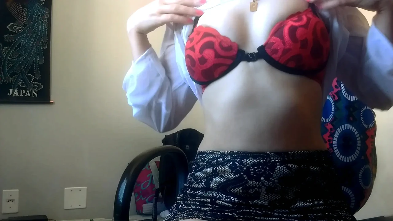 Hot secretary starting masturbation while working , already wearing just skirts and no panties