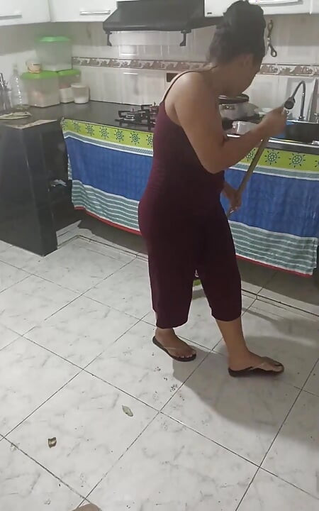 Keilimar Cleans the House While Her Bored Boyfriend Tries to Convince Her to Suck His Cock but in the End Something Crazy Happen
