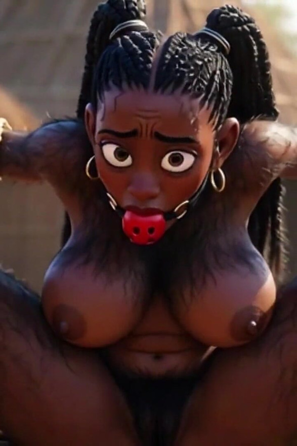 African Black Hairy Woman in Bondage - Waiting to Be Fucked by Tribe