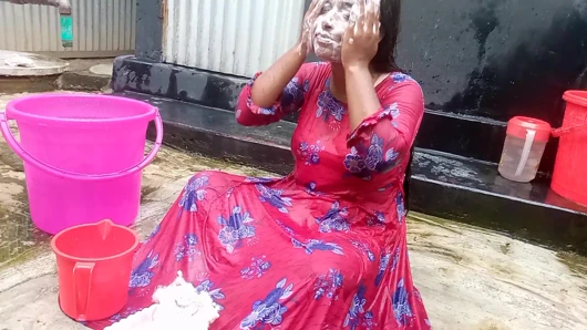 Amateur Desi Hot Step Mom Big Ass Big Nipple Outdoor Shower Exclusive Scene Captured By Her Step Son