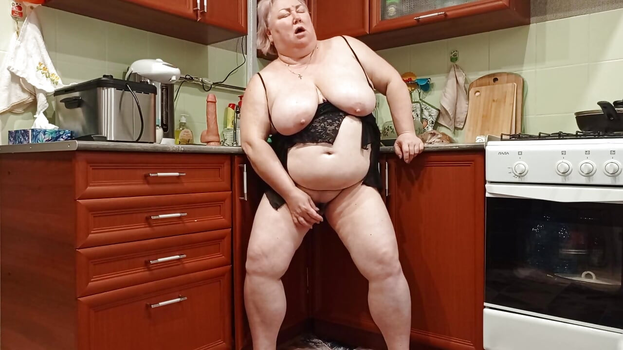 Mother-in-law Masturbates with Sex Toys in the Kitchen