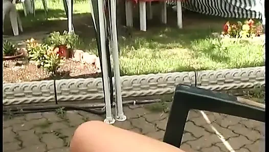 Impudent young slut provokes a customer showing him her pussy