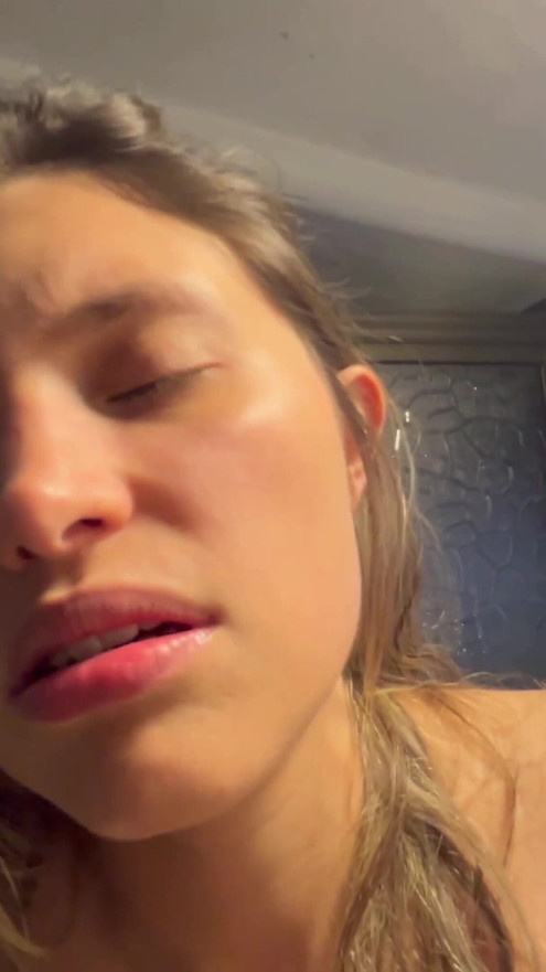 My stepmother says no but her wet vagina says that I can see her moan and come in the mirror. | Clip 1