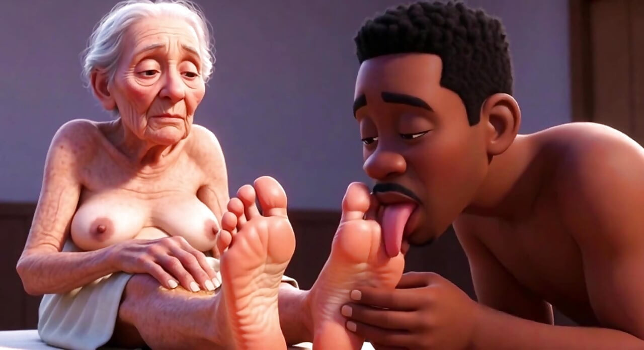 Abuela mayor aceitando y lamiendo los pies - placer de lamer la suela