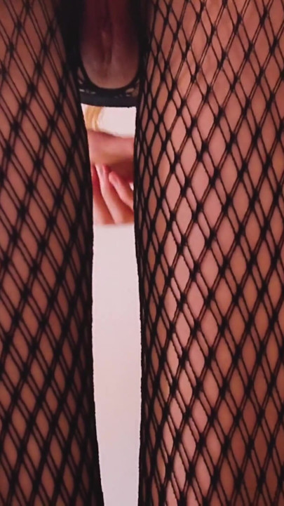 Fishnet bodystocking try on and take off