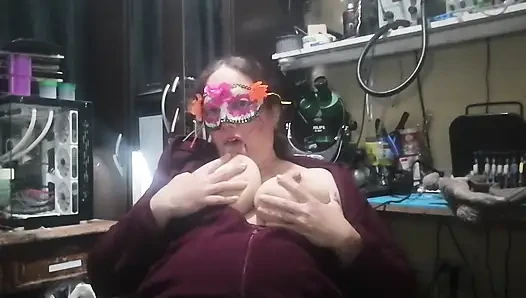 Playing with my tits at my job