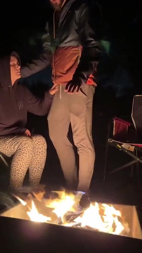 Wife caught masturbating in public restroom, then fucked by the campfire | Clip 2