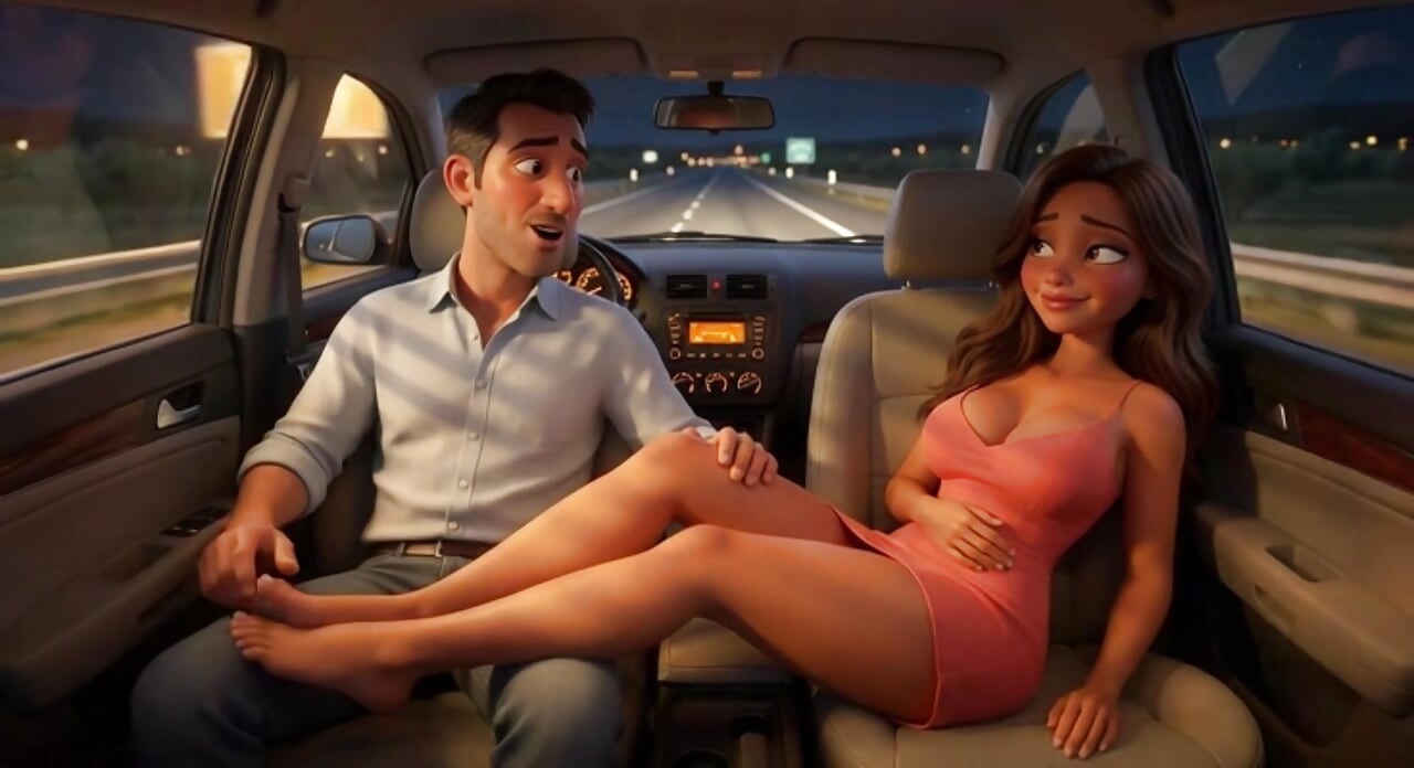 Midnight Drive Memicu Gairah Antara Teman Keluarga Lama (AI yang dihasilkan)