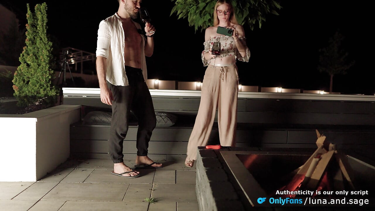 Our date by the fire turns really hot! Real amateur couple (POV cumshot)