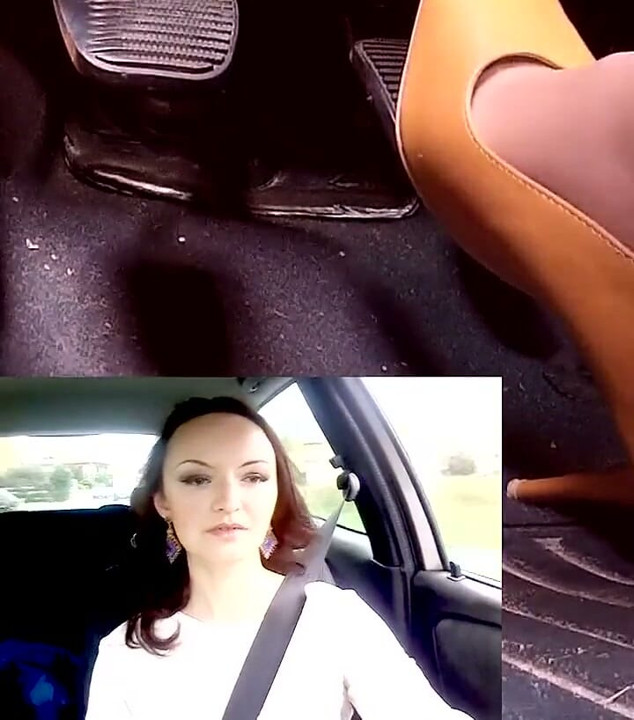 Driving in Leather Pointing Pumps and Nude Stockings