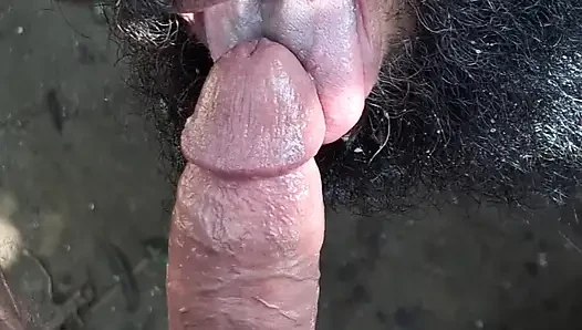 Caught on the trail: I met a guy and sucked his cock until I came in my mouth.