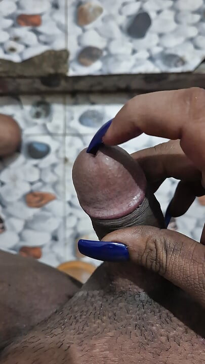 Blue nails creamy cock
