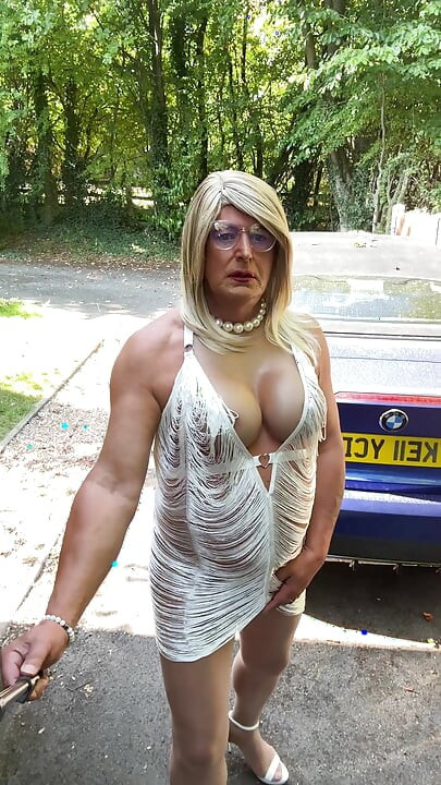 Sexy Crossdresser Kellycd2022's in white tassels dress pantyhose and heels