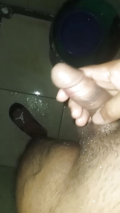 Slim man masturbates in his mother-in-law's shower while there is no one at home