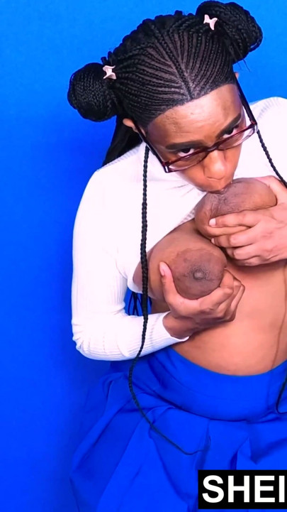 Chesty Ebony Model Sheisnovember’s Enormous Areolas & Nipples Dangling On Massive Udders Squeezed & Licked During Photo | Clip 2