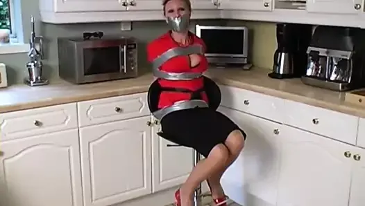 Duct Tape Gagged with Stocking on Head
