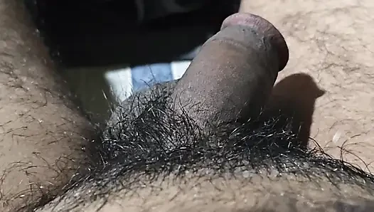 Hairy daddy play cock at bedroom.