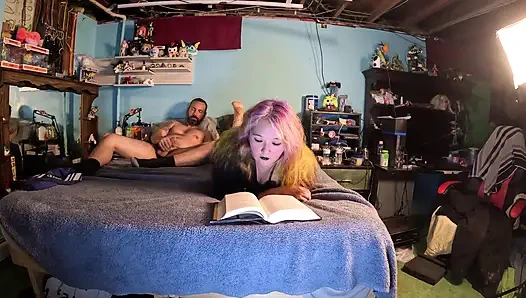 stepbrother interupts my smut reading with rough fucking and creampie