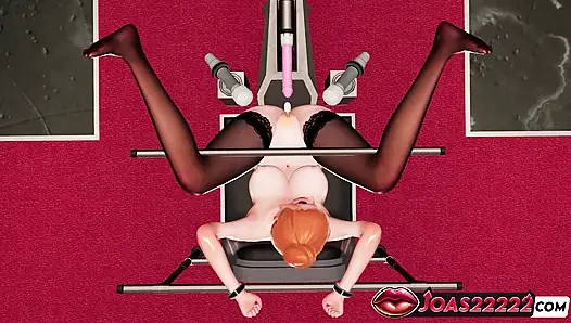 Sexy ginger auf Fickmaschine 3D Hentai - mächtige kitzler-vibes, DP-Dildo & analkugeln, Squirting Höhepunkt