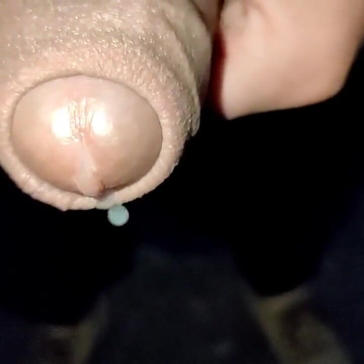 Close up Slow Motion - Cum Dripping Out of Uncut Cock