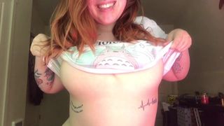 Tattooed girl shows big tits