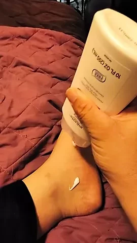 Lotion and socks on my feet on here