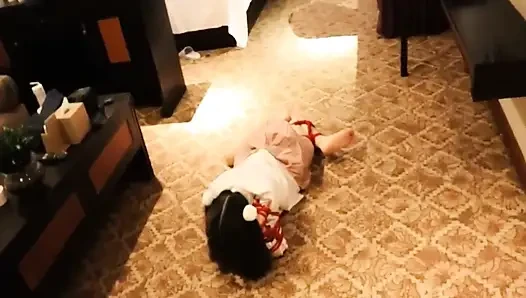 A Cute Little Dressed in a Jk Uniform Was Walking Around Barefoot on the Ground.