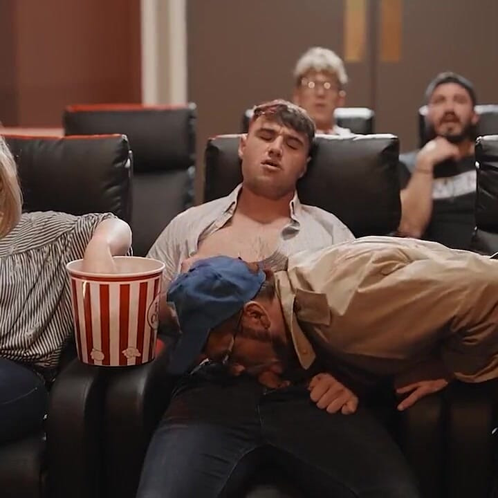 Twinkpop - Dante, sneaking over to suck Michael's cock, horny guys are caught by twink usher Troye Dean