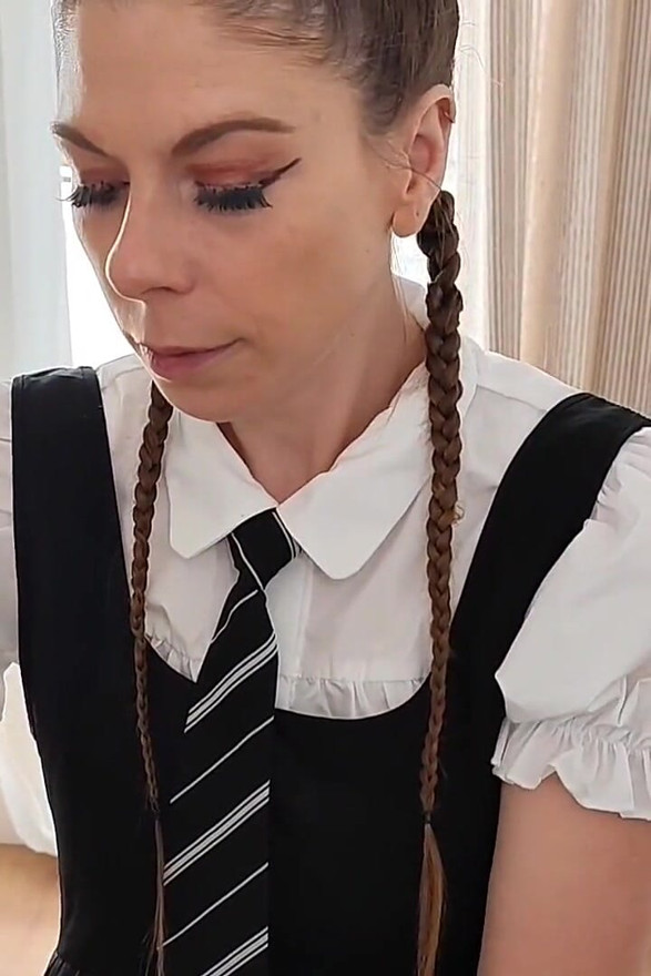 Godess MILF in College Uniform Showering and Masturbates