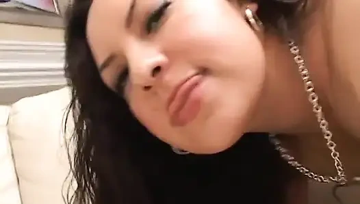 Brunette latina with an amazing ass gets pounded by two studs