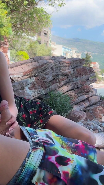 Spectacular moment from "Public Dick Flashing on the Beach - I took his dick in my hand and helped him cum"