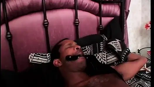 Mistress Lena Ramon and her affiliate use rope and clothespins to tame the giant black snake of Mr. Eighteen