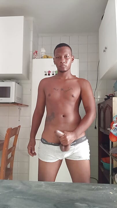 Young Colombian BBC masturbates in the kitchen