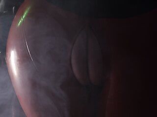 sexy MILF Arya Grander with hot NATURAL BOOBS wearing LATEX Hallooween costume teasing