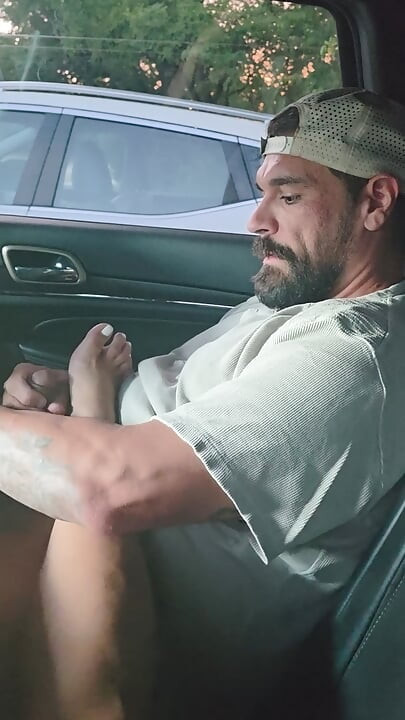 Latina Foot Worship and Cum Shot in Car