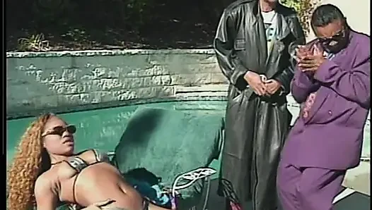 Ebony Hottie Janet Jacme Was Drilled and Got Her Curvy Ass Creamed Near the Pool by Famous Producer