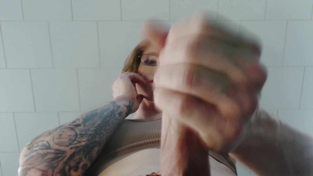 strawberry blonde femboy red lipstick tease - sports bra & fishnets cums on your face