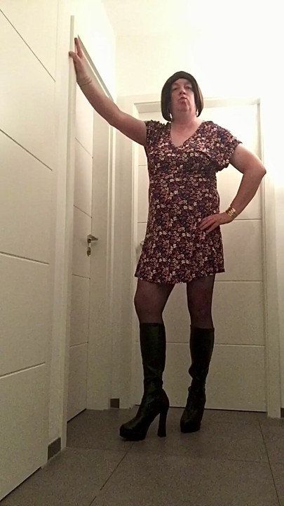 Nicolette in a new summer dress and high heels boots