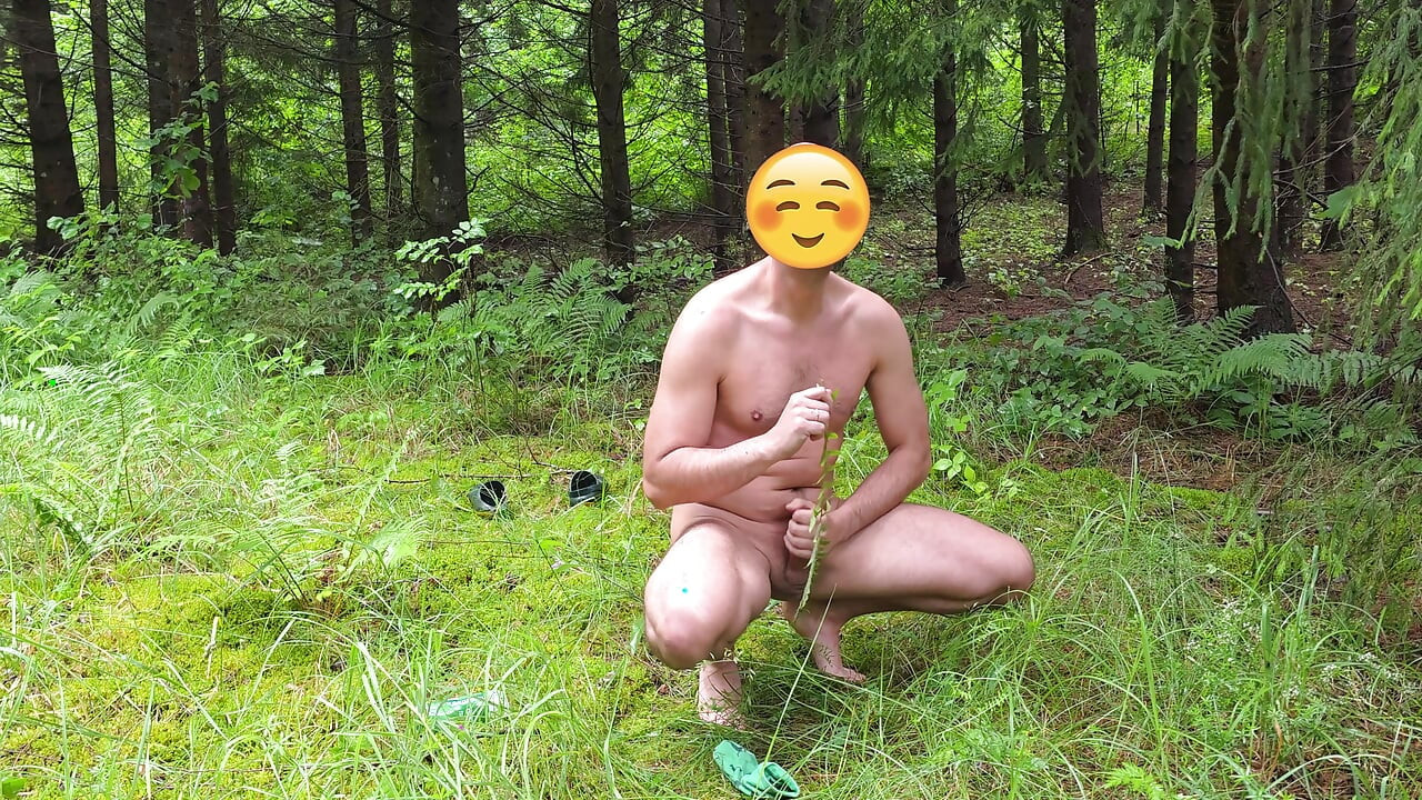 Blowing a huge load nude in the forset