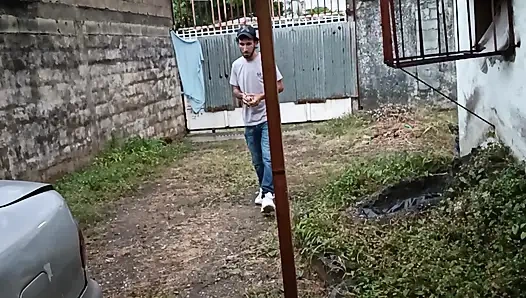I'm pumping pedals while my neighbor helps me repair the car and to pay him I suck his cock