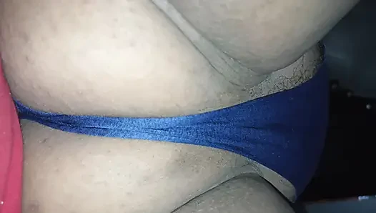 I push my wife's panties aside to see her fat, hairy pussy