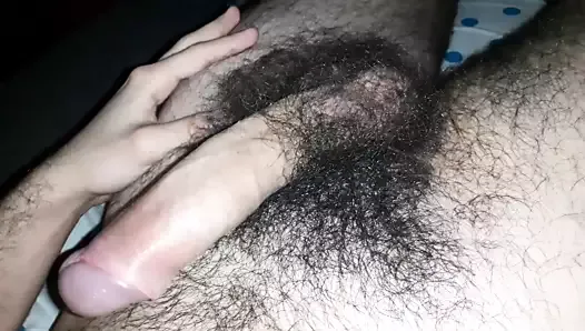 Extremely hairy young guy masturbates before sleep