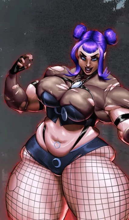 BBW Goth grows to extreme muscle giantess