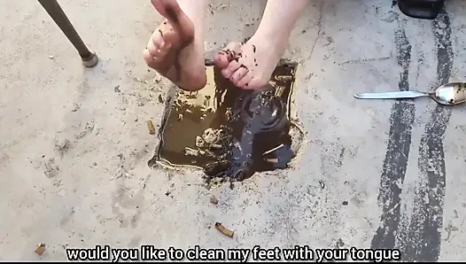 Feet Playing with Dirt and Food